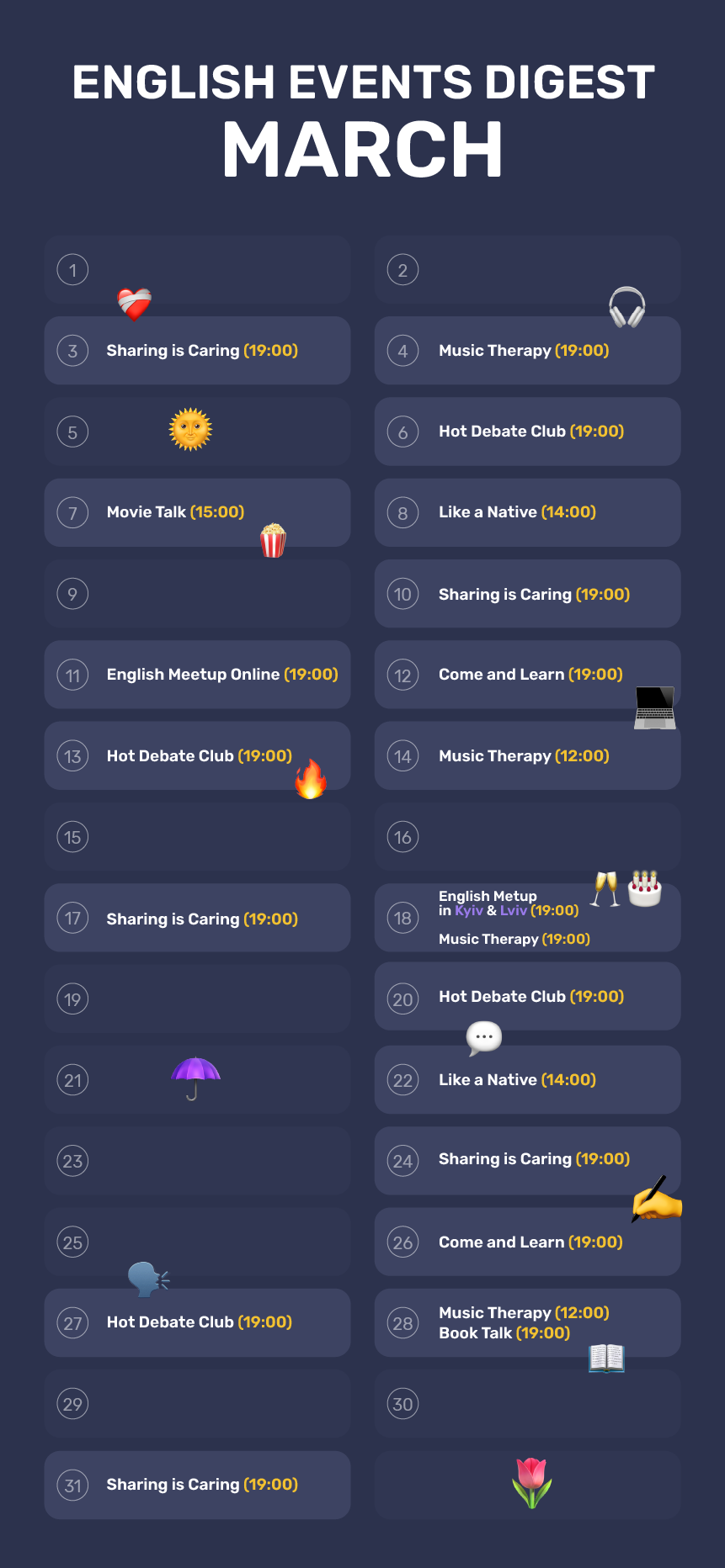 English events digest